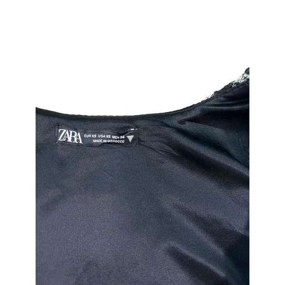 Zara Black White Houndstooth Tweed Cropped Faux Wrap Long Sleeve Top Size XS - Picture 5 of 8